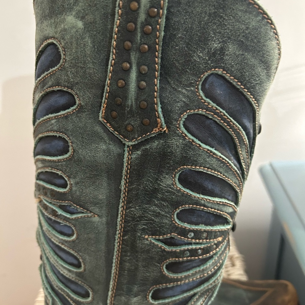 LIBERTY Black Green and Brown Heeled Boots - Picture 4 of 10